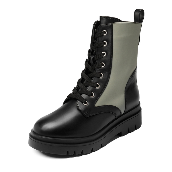 Chelsea Platform Lace Up Boots - BLACK GREEN -  0